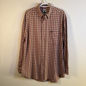 Faconnable Flannel Shirt Mens Large Red Striped Casual Button Up Long Sleeve